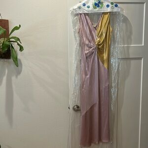 Pinko Minestra Two Tone Pink and Gold Asymmetrical Dress size 6